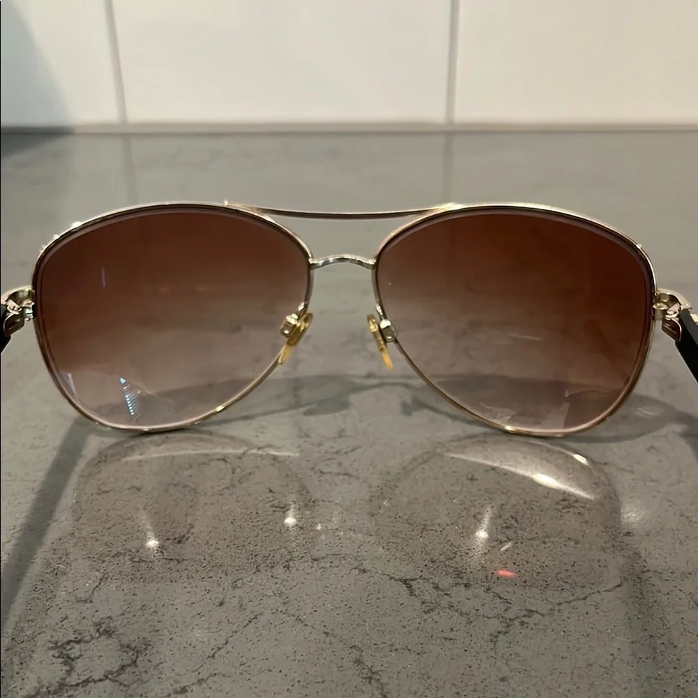 Burberry Gold Aviator Sunglasses - Prescription Lenses - Picture 4 of 12